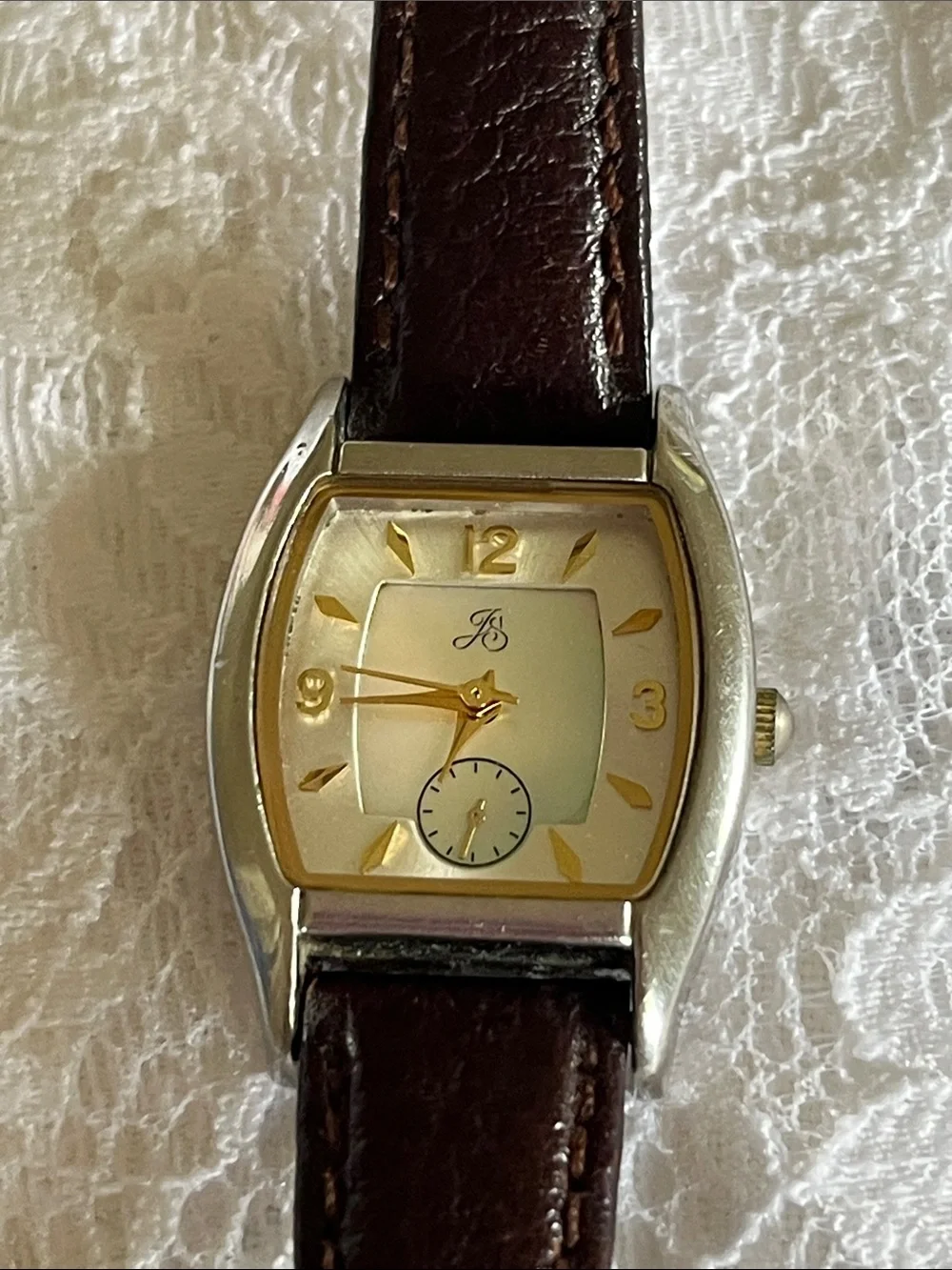 Jessica Simpson Gold Tone Cream Dial Watch with Brown Leather Strap